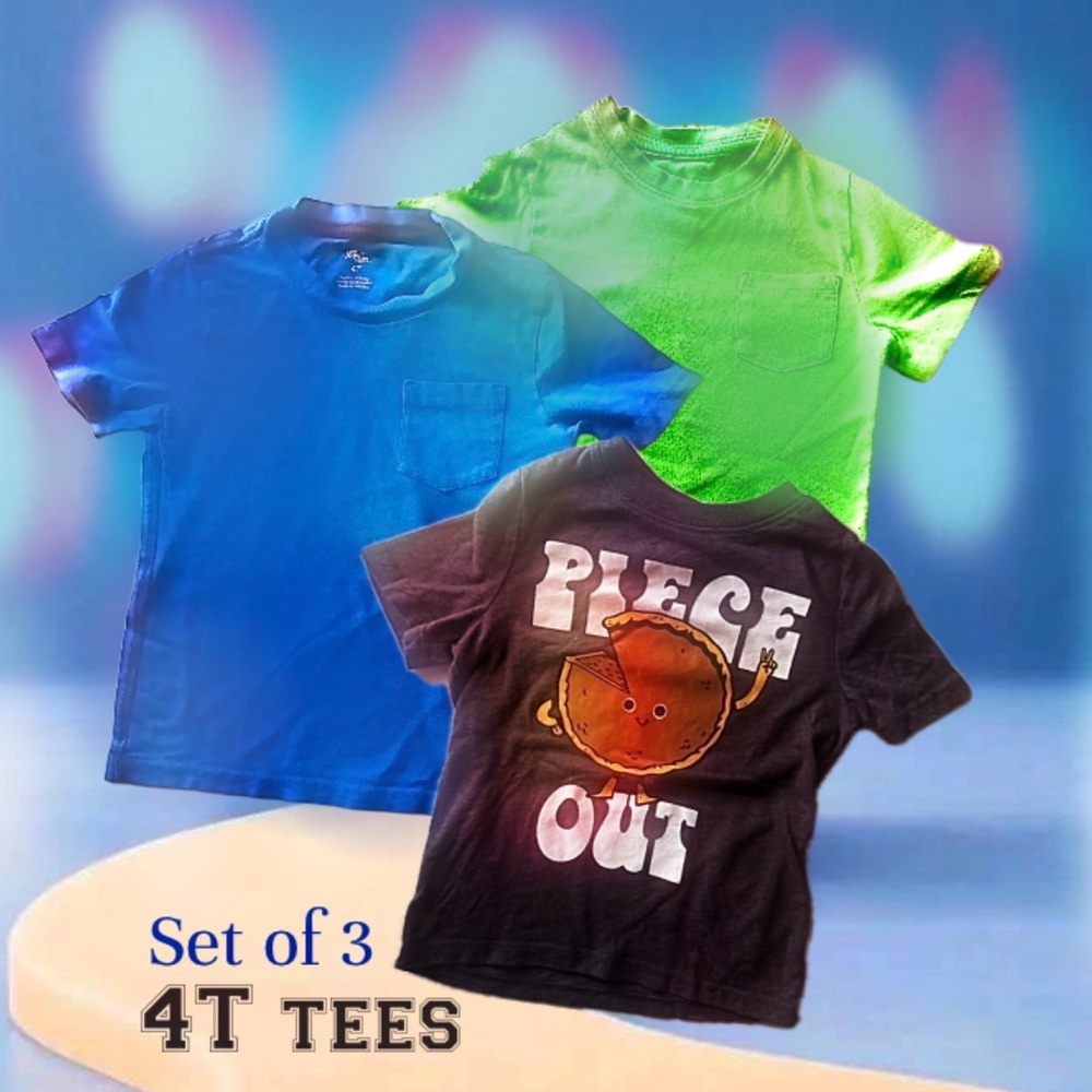 Set of 3 Kids T-Shirts in Blue, Green & Black - Piece Out Graphic